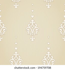 Vector seamless pattern in Victorian style. Element for design. Ornamental backdrop. Light lace background. Ornate floral decor for wallpaper. Endless texture. Monochrome pattern fill.