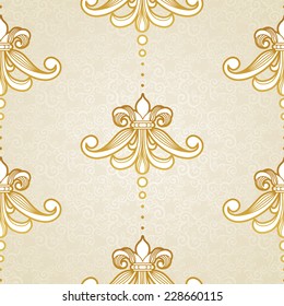 Vector seamless pattern in Victorian style. Golden vintage element for design. Ornamental vintage tracery. Ornate floral decor for wallpaper. Endless vintage texture. Light pattern fill.