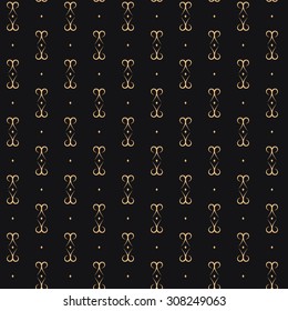 Vector seamless pattern in Victorian style. Element for design. Ornamental backdrop. Golden floral ornament on dark background. Ornate decor for wallpaper. Endless texture. Deluxe pattern fill.