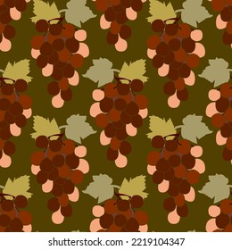 Vector seamless  pattern of a vine.Grape variety Cardinal.Image on white and colored background.