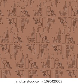 Vector seamless pattern. In vino veritas. Best as packaging paper. 