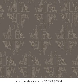 Vector seamless pattern. In Vino Veritas. Hand drawn in craft colors. Good as packaging paper, tablecloth or wallpaper.