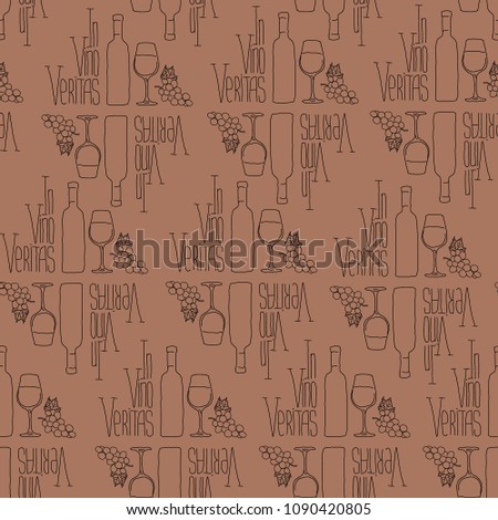 Vector seamless pattern. In vino veritas. Best as packaging paper. 