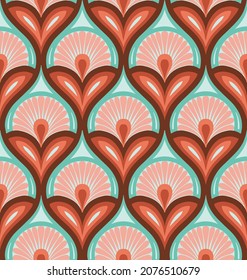 vector seamless pattern of vintage 70s wallpaper design, abstract flowers, pop art