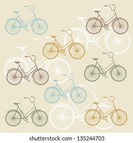 Vector seamless pattern with vintage bicycle silhouettes
