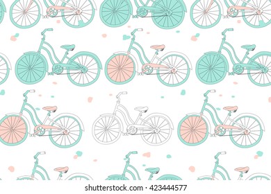Vector seamless pattern with vintage bicycles. Vector illustration
