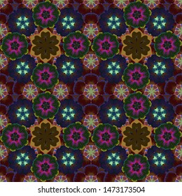 Vector seamless pattern with vintage blue, gray and brown ornament.