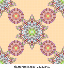 Vector seamless pattern with vintage blue and red ornament.