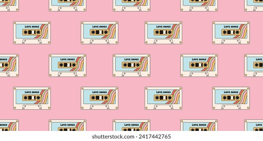 Vektor nahtloses Muster mit Vintage Kassette 80-90er. Retro Cartoon Musik Druck 90er. 