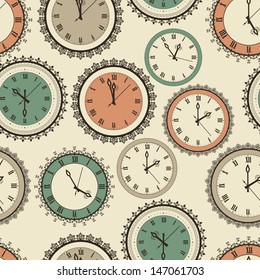 Vector seamless pattern with vintage clock set, fully editable eps 10 file