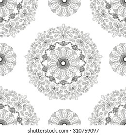 Vector seamless pattern. Vintage contrast element for design. Ornamental lace tracery on light background. Ornate floral decor for wallpaper. Endless texture. Outline pattern fill.