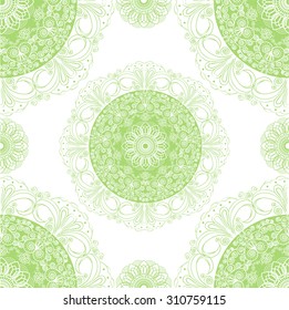 Vector seamless pattern. Vintage contrast element for design. Ornamental lace tracery on light background. Ornate floral decor for wallpaper. Endless texture. Outline pattern fill.