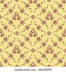 Vector seamless pattern with vintage floral . Stylized silhouettes of flowers and foliage. Contrasting color pattern and background. Ornament Interior.
