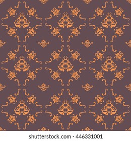 Vector seamless pattern with vintage floral . Stylized silhouettes of flowers and foliage. Contrasting color pattern and background. Ornament Interior.