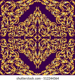 Vector seamless pattern with vintage gold luxury ornament and place for text.Design elements can be used at invitations, greeting cards, banners, backgrounds.