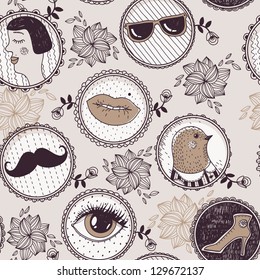 vector seamless pattern with vintage lockets