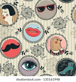 vector  seamless  pattern with vintage lockets