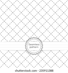 Vector Seamless Pattern With Vintage Old Banner And Ribbon. Repeating Geometric Shapes, Diamond, Cross, Rhombus, Diagonal Dotted Line