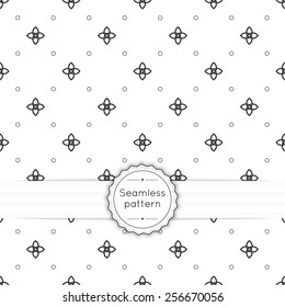 Vector seamless pattern with vintage old banner and ribbon. Repeating geometric shapes, diagonal dotted line, polka dot, circle, flower