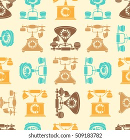 Vector seamless pattern with vintage phone in color