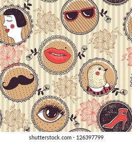 vector seamless pattern with vintage portraits