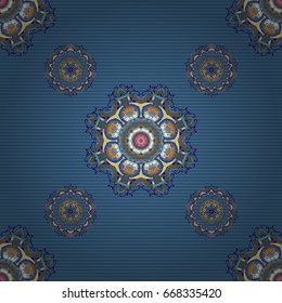 Vector seamless pattern with vintage purple, blue and brown ornament.