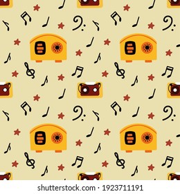 Vector seamless pattern with vintage recorders. Doodle style