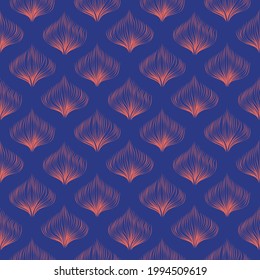 Vector seamless pattern in vintage style for wallpaper, fabric, covers, textiles, background. Blue with red feathers Art Deco