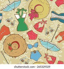 Vector seamless pattern vintage summer beach