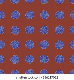 Vector seamless pattern in violet, blue and brown colors. Watercolor floral image with violet, blue and brown rose flowers.