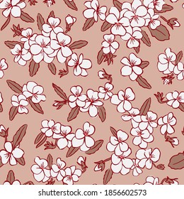 Vector seamless pattern with violet flowers. Drawing of violets.