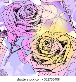 Vector seamless pattern with violet roses.