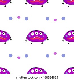 Vector seamless pattern with violet spot monsters on white background. Elements for design. 