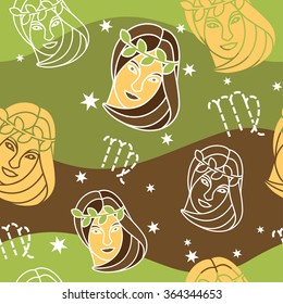 Vector seamless pattern with Virgo astrology symbols