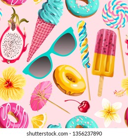 Vector seamless pattern of vivid summer sweets