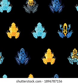 Vector seamless pattern with vivid tropical frogs