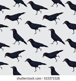 Vector seamless pattern with walking crow