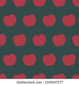 Vector seamless pattern wallpaper design of drawing cute fresh sweet red apple fruit isolated on dark green background for wrapping paper cooking recipe fashion apron fabric textile garment etc.