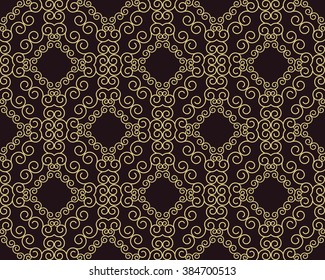 Vector seamless pattern. Wallpaper in the royal and baroque. Background for your design with gold and maroon ornament.