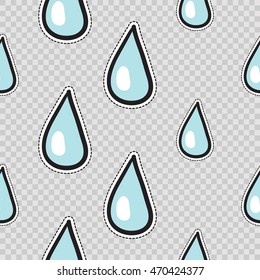 Vector seamless pattern with water drop. Hand drawn cute and funny fashion illustration patches or stickers kit. Modern doodle pop art sketch badges and pins