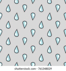 Vector seamless pattern with water drop. Hand drawn cute and funny fashion illustration patches or stickers kit. Modern doodle pop art sketch badges and pins