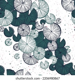 Vector seamless pattern with water lilies lotus leaves, lake plants.