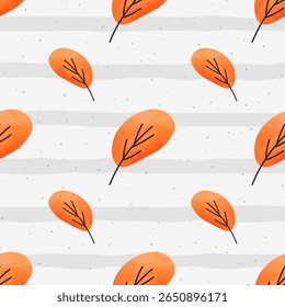 Vector Seamless pattern watercolor of autumn watercolor leaves in warm fall shade. Ideal for cozy autumn designs, textiles, and seasonal wrapping paper.