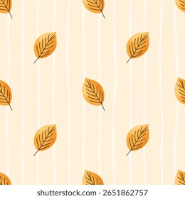 Vector Seamless pattern watercolor of autumn watercolor leaves in warm fall shade. Ideal for cozy autumn designs, textiles, and seasonal wrapping paper.