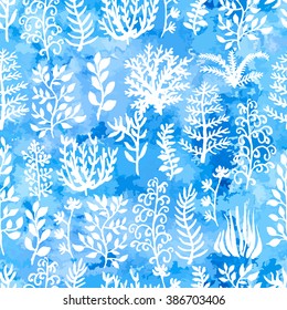 Vector seamless pattern watercolor background with beautiful divorces with abstract plant Doodle/seamless pattern/watercolor pattern/watercolor abstraction/watercolor fill/plant Doodle/watercolor