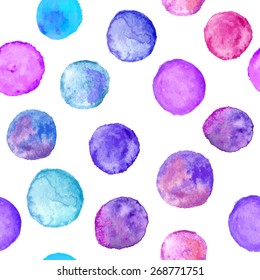 Vector seamless pattern with watercolor circles. 