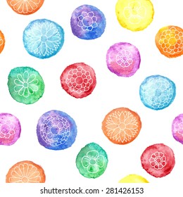 Vector seamless pattern with watercolor circles. 