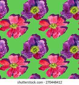 vector seamless pattern with watercolor drawing wind flowers, hand drawn illustration