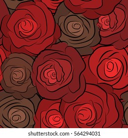Vector seamless pattern. Watercolor floral image with multicolor rose flowers.