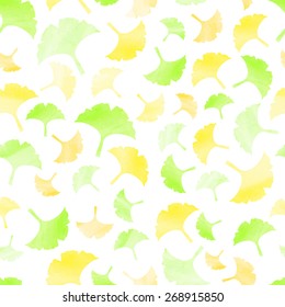vector seamless pattern with watercolor ginkgo leaves